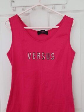 VERSUS Versace Hot Pink Logo Graphic Tank Top with crystal